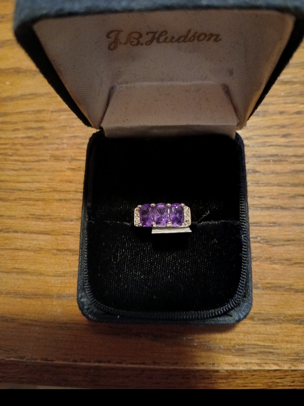 S.925 Sterling Silver Ring with Three African Amethyst Stones Ring Size 6